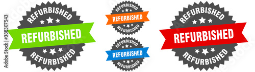 refurbished sign. round ribbon label set. Seal