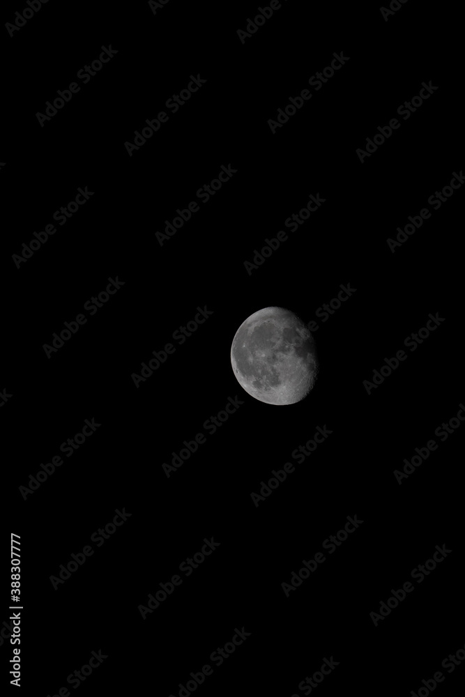 Single bright waning gibbous moon in portrait mode Single bright waning gibbous moon in portrait mode