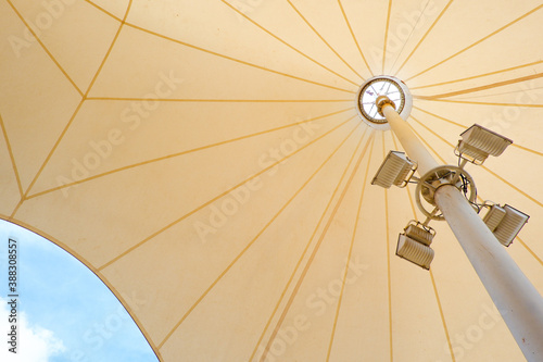 Under the canvas roof 