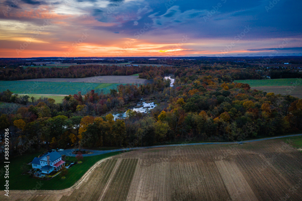 Fototapeta premium Drone Sunrise in Plainsboro Princeton New Jersey
