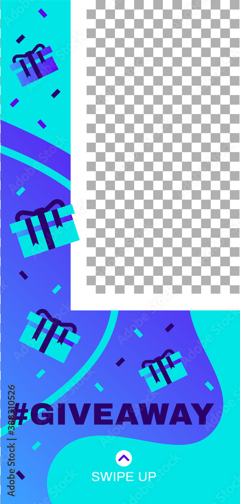 Naklejka premium Giveaway story. Abstract social media story template. Illustration info editable swipe up, trendy give away poster vector