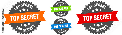 top secret sign. round ribbon label set. Seal