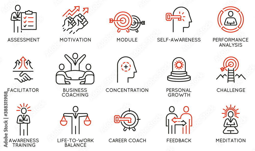 Vector Set of Linear Icons Related to Coaching, Career Development and ...