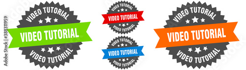 video tutorial sign. round ribbon label set. Seal