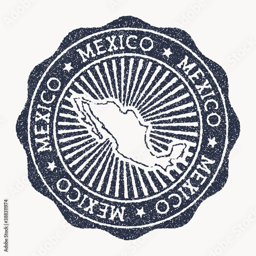 Mexico stamp. Travel rubber stamp with the name and map of the country, vector illustration. Can be used as insignia, logotype, label, sticker or badge of Mexico.