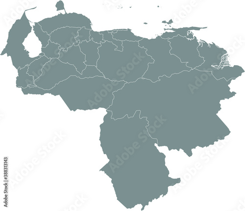 Grey Blank Flat States Map of the South American Country of Venezuela