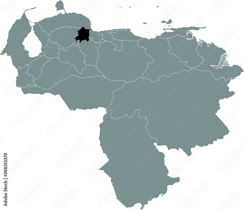 Obraz premium Black Location Map of the Venezuelan State of Yaracuy within Grey Map of Venezuela
