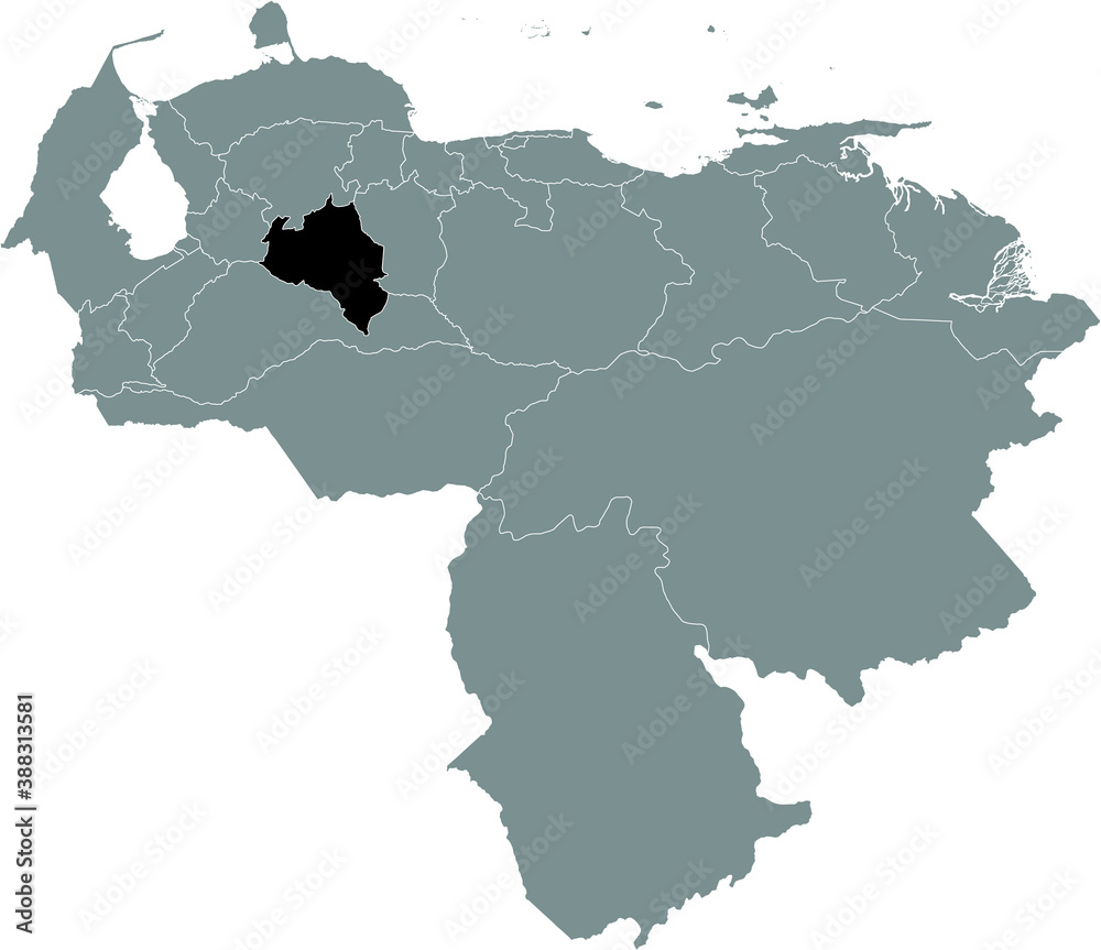 Black Location Map of the Venezuelan State of Portuguesa within Grey Map of Venezuela