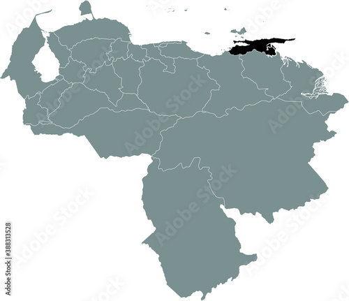 Black Location Map of the Venezuelan State of Sucre within Grey Map of Venezuela