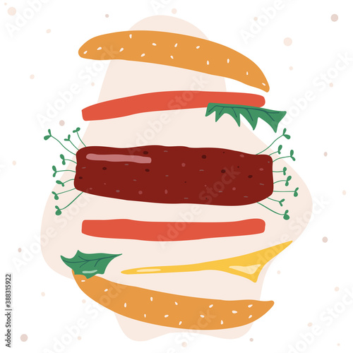Plant-based meat concept. Vector illustration. Replacing animal meat with plant-based is a rational use of land resources.