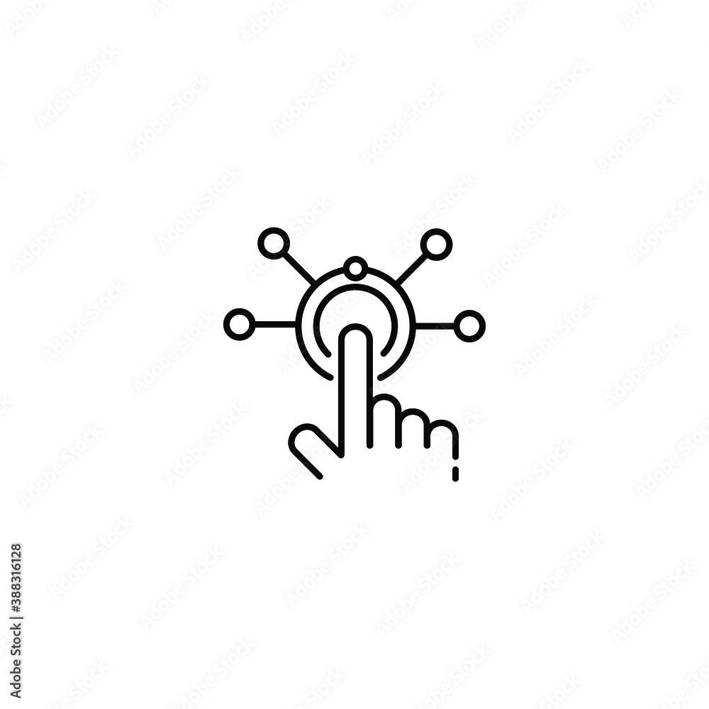 Virtual interface button. Modern device. Vector icon with hand. Stock ...