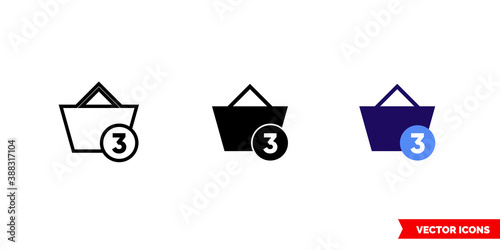 Full shopping basket icon of 3 types color, black and white, outline. Isolated vector sign symbol.