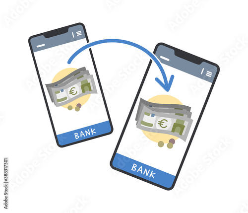 スマホからスマホに送金する様子のイラスト（ユーロ）
