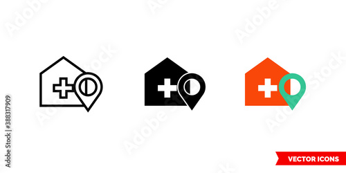 Hospital location icon of 3 types color, black and white, outline. Isolated vector sign symbol.