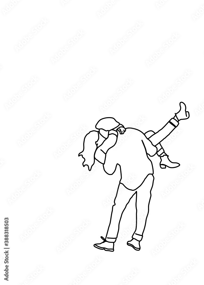 drawing line, A young couple holding a kiss to the background drawing line, A young couple holding a kiss to the background