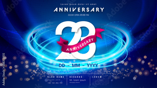 23 years anniversary logo template on dark blue Abstract futuristic space background. 23rd modern technology design celebrating numbers with Hi-tech network digital technology concept design elements.