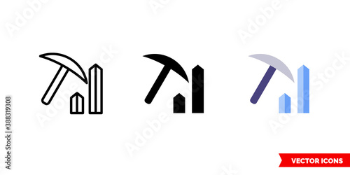 Mining gems icon of 3 types color, black and white, outline. Isolated vector sign symbol.
