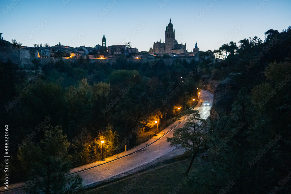 Segovia cathedral in night
