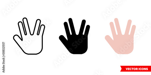 Spock hand icon of 3 types color, black and white, outline. Isolated vector sign symbol.