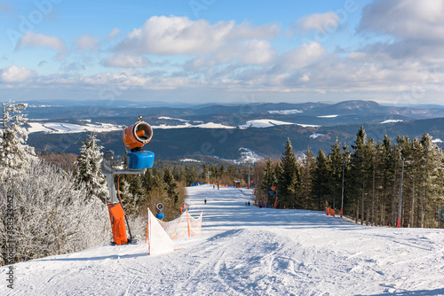 Fototapeta Naklejka Na Ścianę i Meble -  Ski slope on Jaworzyna Krynicka mountain in Poland