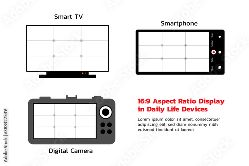 16 by 9 Aspect Ratio Display Devices. The Most Famous Screen Size for Digital Technology. Rule of Thirds within. photo