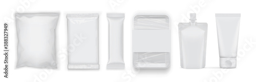 set of clean blank white food packages isolated on white background mock up 