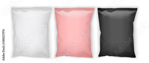 white, pink and black paper packaging isolated on white background  mock up 