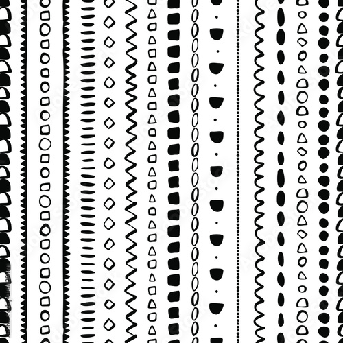 Vector seamless surface pattern design Childish background Childhood hipster Scandinavian Boho style geometric abstract pattern For printing on paper and fabric Black isolated on white background © kartinka13