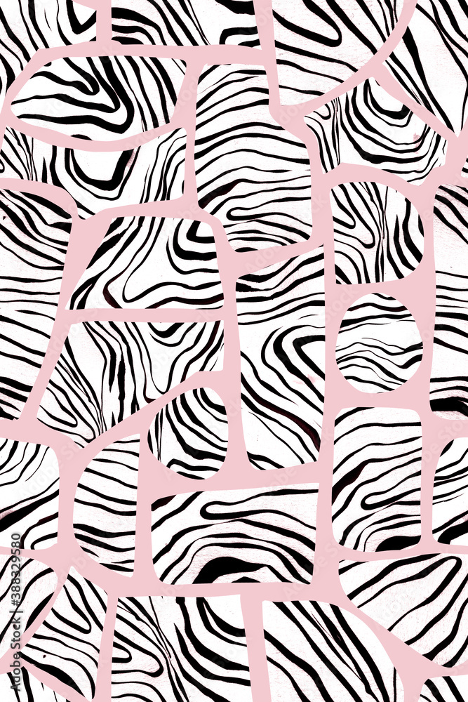 Fototapeta premium Abstract graphic pattern. Art ink zebra background for textiles, fabrics, Souvenirs, packaging, greeting cards and other designs.