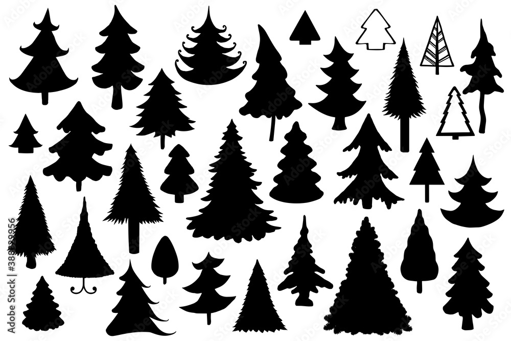 Fur- tree silhouettes on white background Fur- tree silhouettes on white background