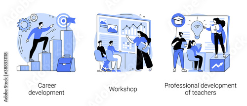 New skills gain abstract concept vector illustration set. Career development, workshop, professional development of teachers, conference and seminar, career change, job success abstract metaphor.