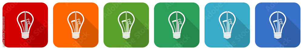 Creative, idea, bulb, circuit icon set, flat design vector illustration in 6 colors options for webdesign and mobile applications Creative, idea, bulb, circuit icon set, flat design vector illustration in 6 colors options for webdesign and mobile applications