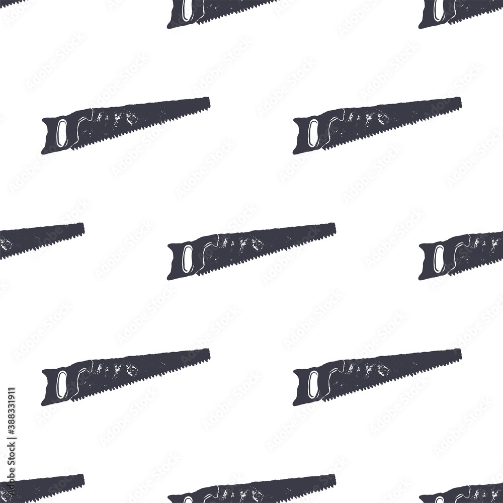 saw seamless pattern. Monochrome retro design. Vintage hand drawn wallpaper background. Hipster unique style. Stock vector isolated on white background