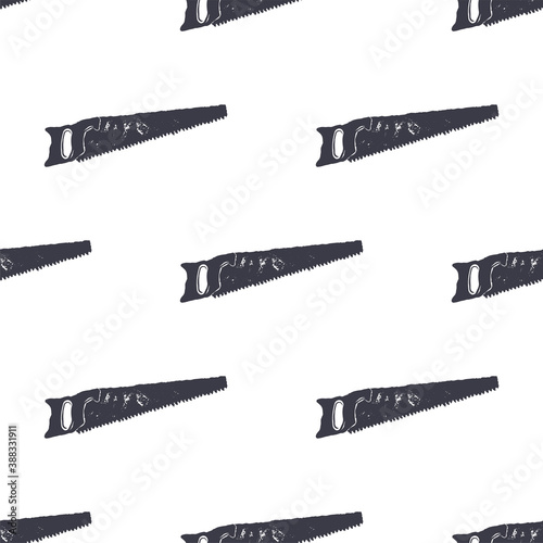 saw seamless pattern. Monochrome retro design. Vintage hand drawn wallpaper background. Hipster unique style. Stock vector isolated on white background