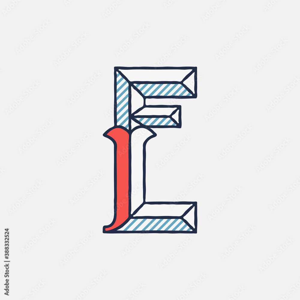 Vector condensed retro E letter logo with striped shadows. Vector condensed retro E letter logo with striped shadows.