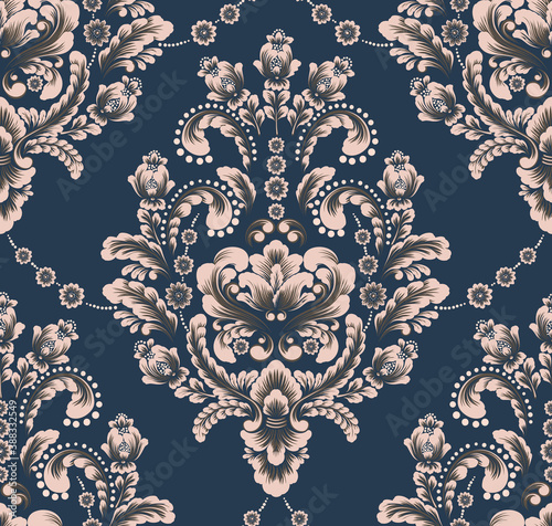 Damask seamless pattern element. Vector classical luxury old fashioned damask ornament, royal victorian seamless texture for wallpapers, textile, wrapping. Vintage exquisite floral baroque template.