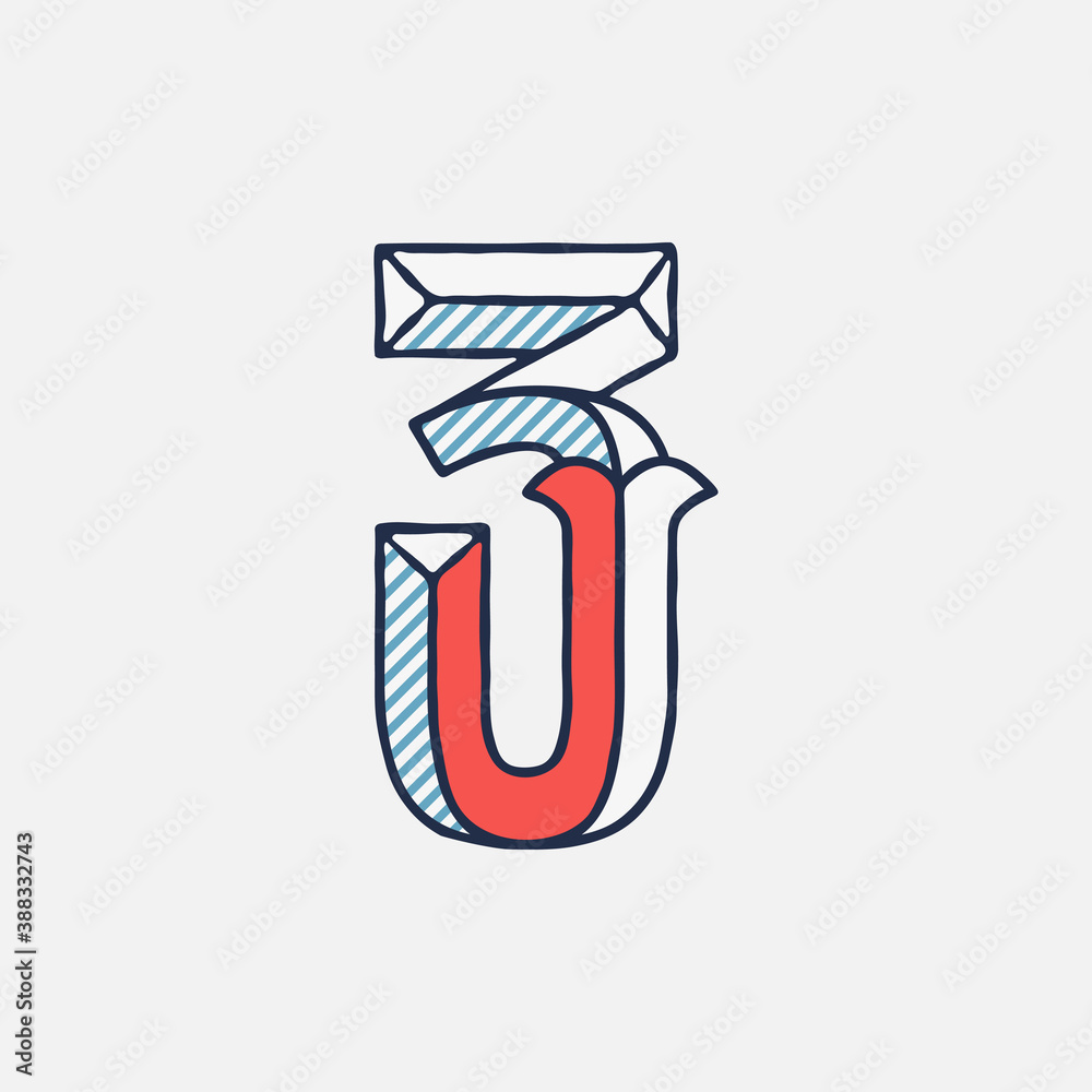 Vector condensed retro number three logo with striped shadows. Vector condensed retro number three logo with striped shadows.