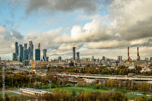 Moscow city at a glance from the roof of Luzhniki