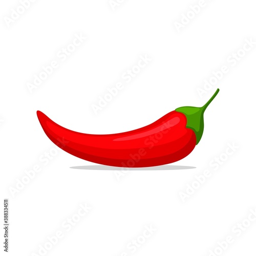 Hot red Chilly pepper isolated on white background, cartoon mexican chilli, paprika icon sign. Spicy food symbol, cayenne pepper. Vector illustration