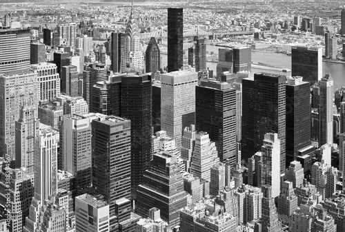 Black and white aerial picture of New York City  USA.