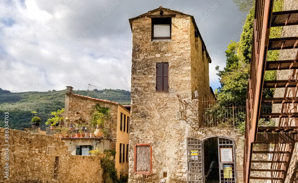 The entrance on the lower level to the Dolceacqua Castle or Castello in the Ligurian, Imperia region of Northern Italy The entrance on the lower level to the Dolceacqua Castle or Castello in the Ligurian, Imperia region of Northern Italy