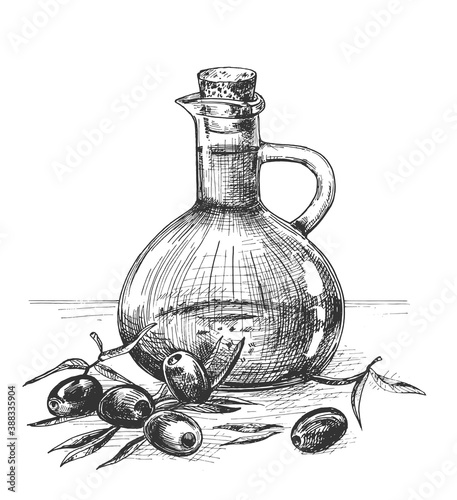 olive oil in a beautiful glass decanter bottle