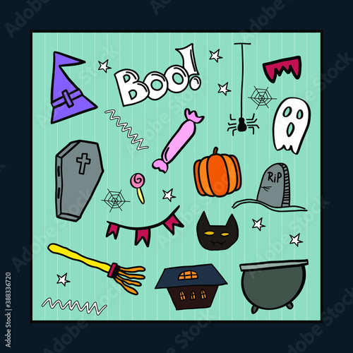 Happy Halloween doodles, roughly hand drawn, handmade collection of Halloween, holiday related icons EPS Vector