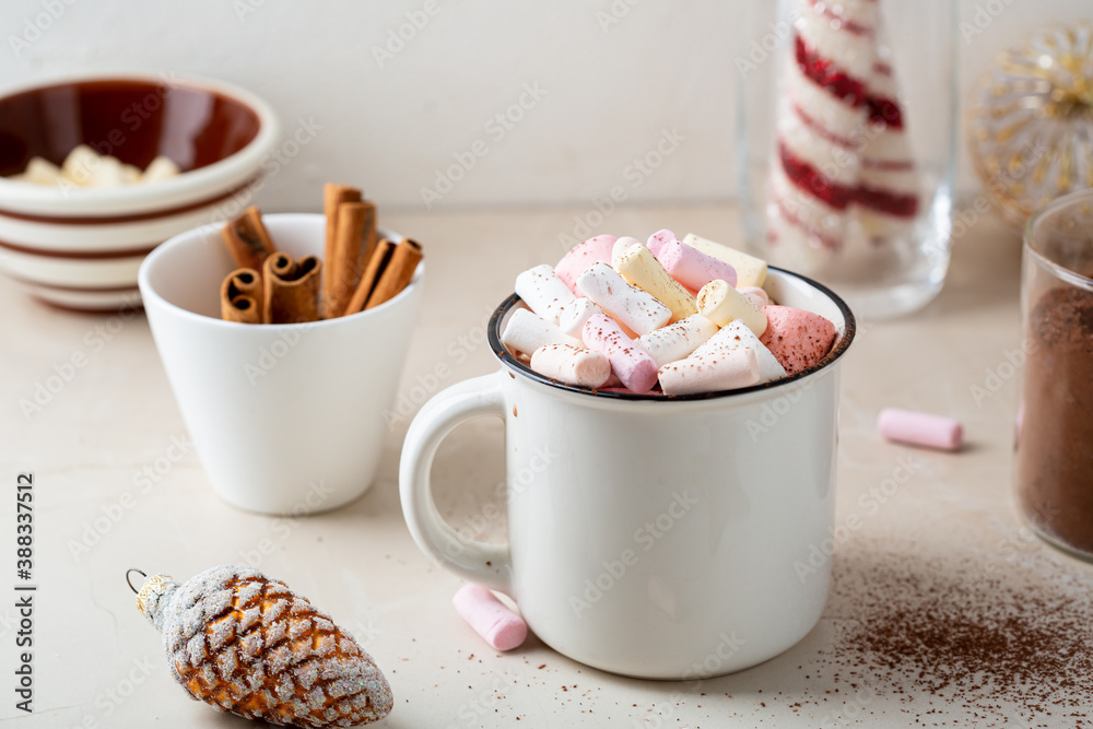 Close up of Christmas hot chocolate with marshmallow Close up of Christmas hot chocolate with marshmallow