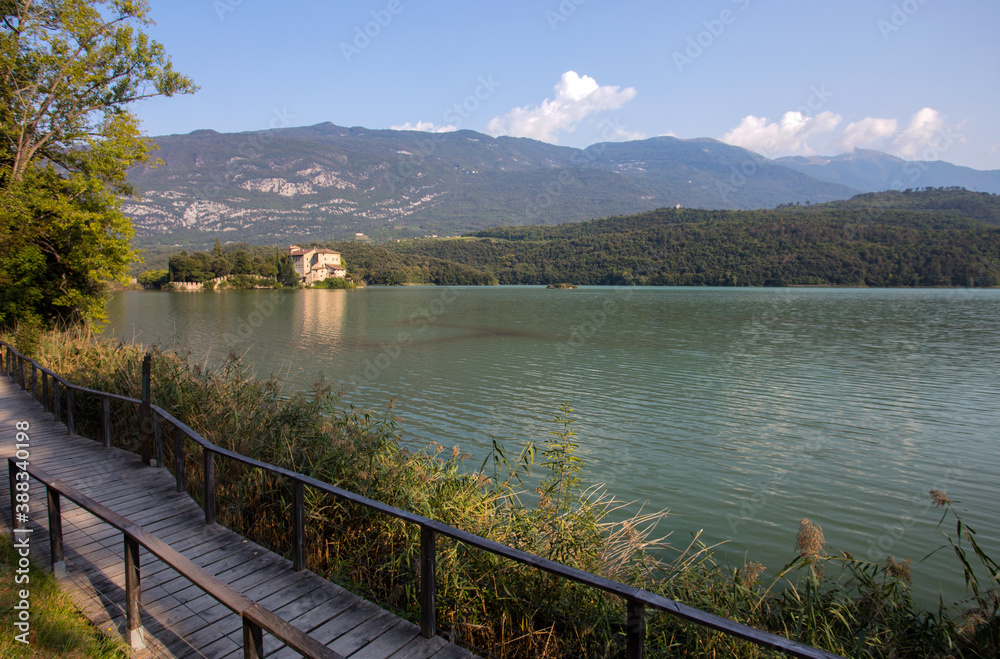 Toblino Castle on the Toblino lake, in the municipality of Madruzzo, Trento Province, Italy.