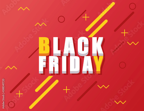 black friday sale banner with isometric lettering in red background