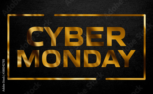 Cyber Monday Online Shopping Event Gold Foil Text Graphic on Dark Background