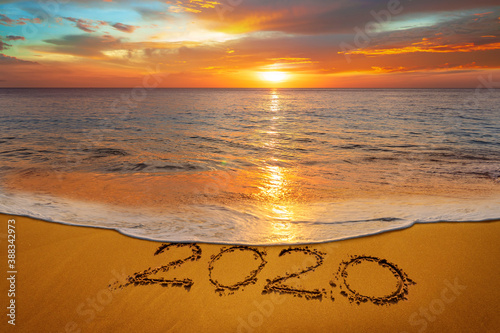 2020 numbers on the beach.
