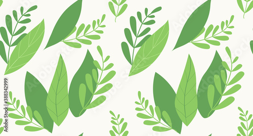 Spring seamless pattern of green leaves. The theme of ecology  environment  nature conservation