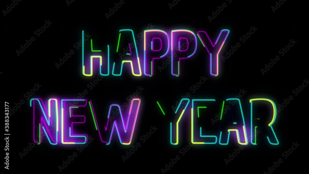 New Year Neon Glow Stroke Animation on Black Background New Year Neon Glow Stroke Animation on Black Background